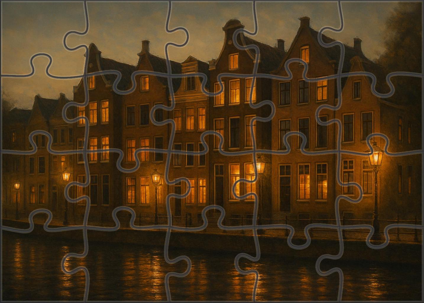 Amsterdam Canal Belt Skyline Historic Gabled Facades And Modern Low-rise Complements Along Iconic Waterways Puzzle Challenge