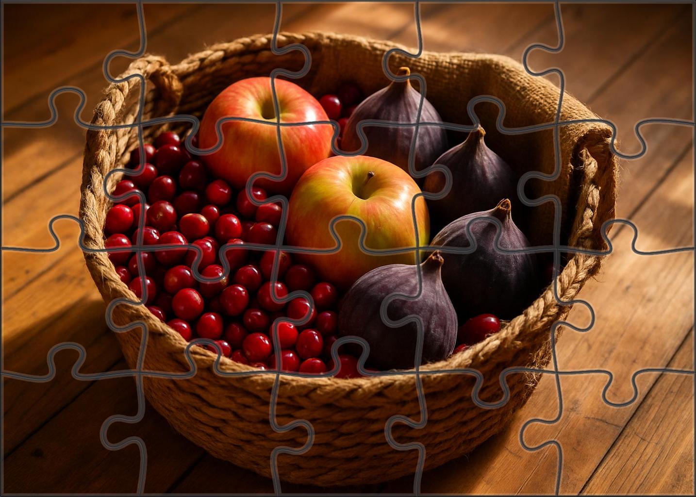 Autumn Basket Handpicked Cranberries Apples And Figs Large Format Puzzle
