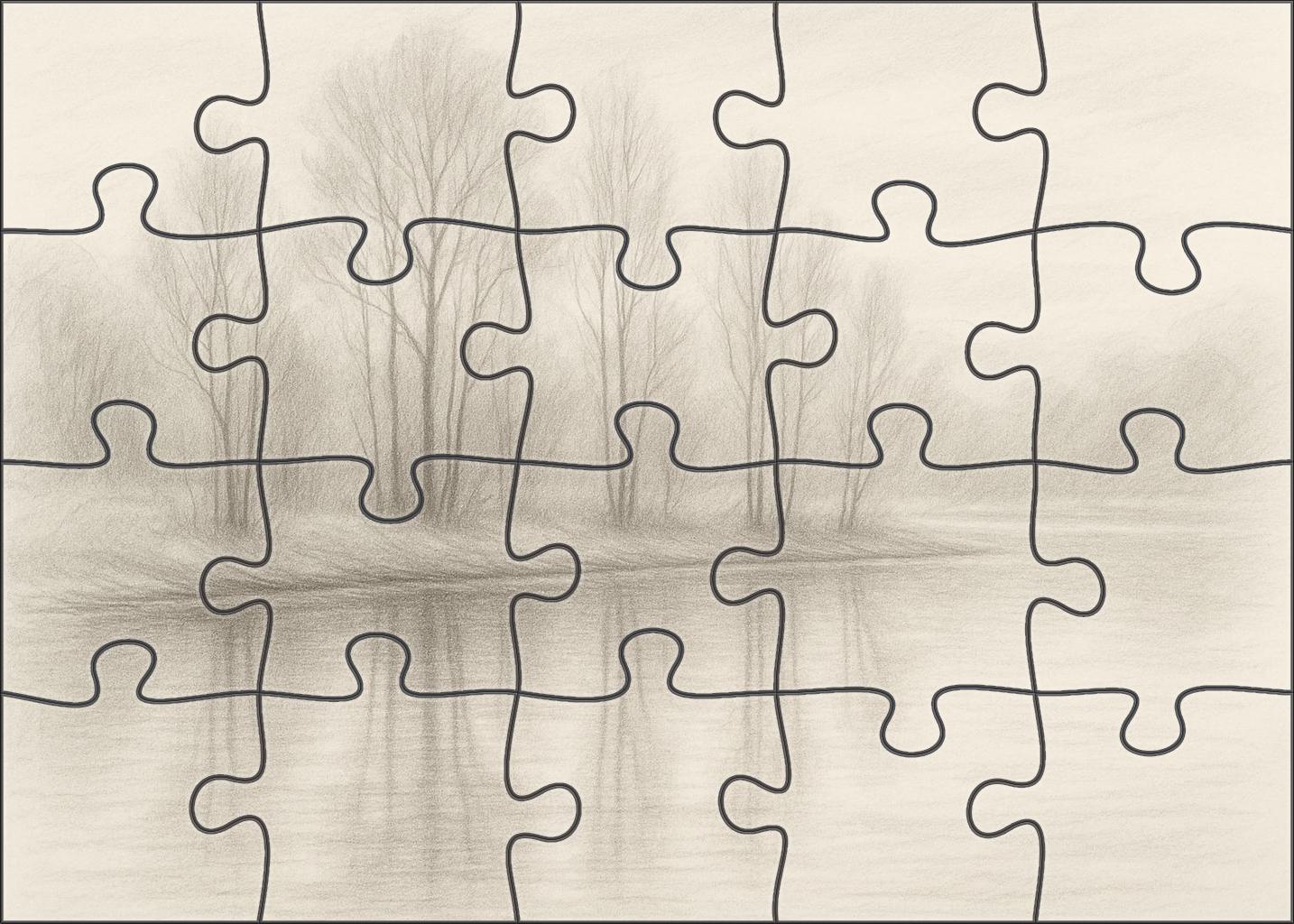 Serene Lakeside Reflections Soft Pencil Sketch Of Water And Trees Large Format Puzzle