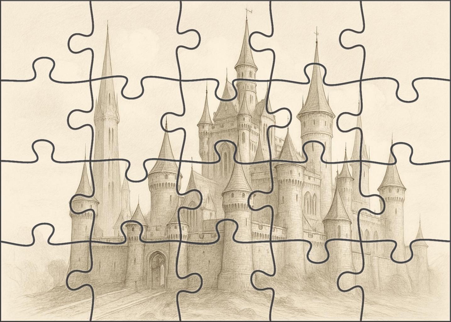 Fantasy Architecture Draft Elaborate Pencil Sketch Of Imagined Castle Family Puzzles