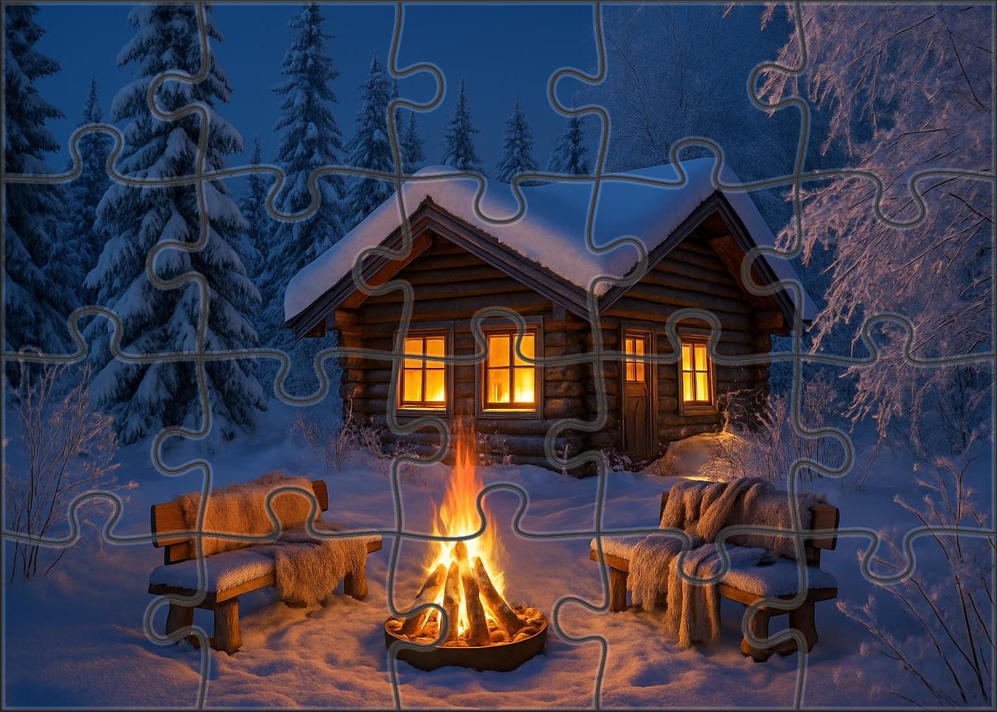 Frost-kissed Cabin Retreat Large Format Puzzle