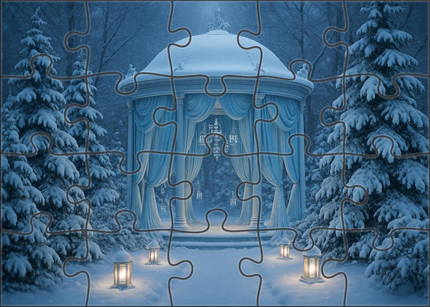 Crystal Frost Pavilion Icy Blue Elegance In A Winter Garden 20 Piece Puzzle