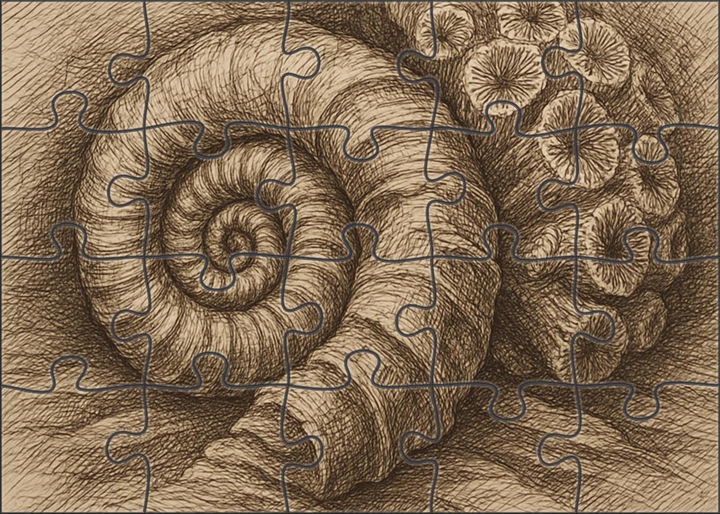 Marine Fossil Etching Detailed Linework With Fine Ink Pen Premium Puzzle Pieces