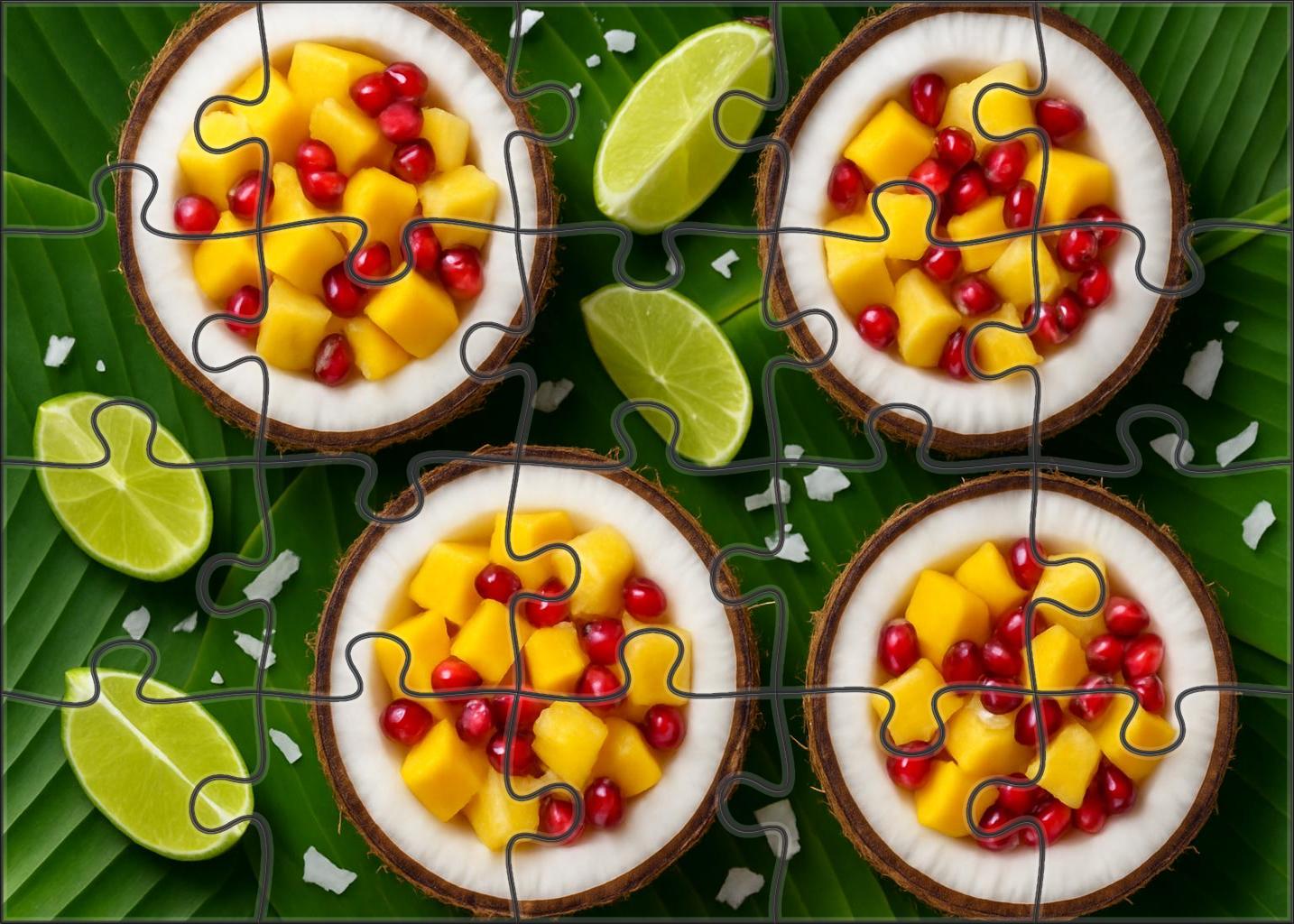 Tropical Wave Coconut Bowls Brimming With Exotic Fruits Puzzle Challenge