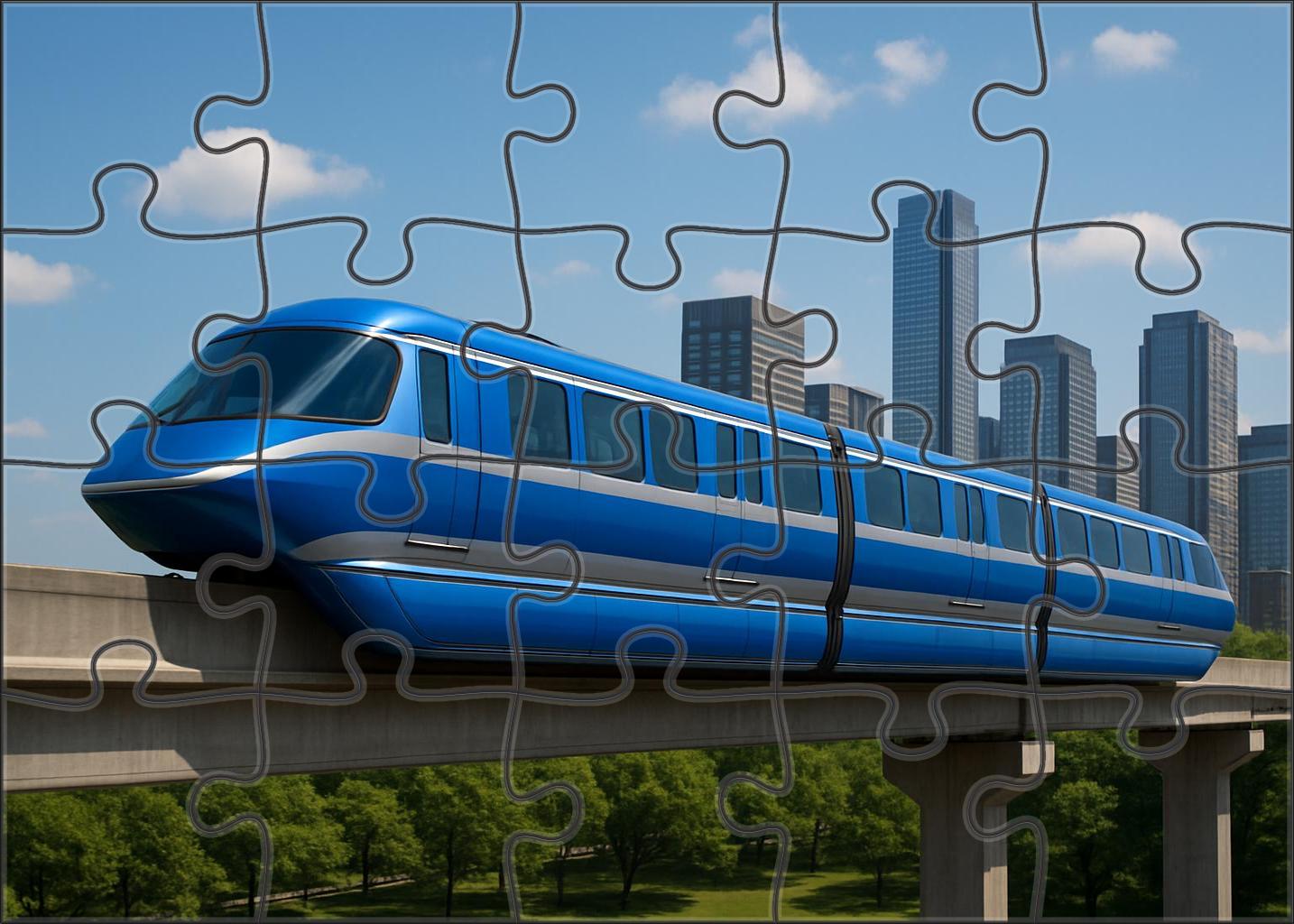 Sapphire Cascade Monorail Elevated Electric Transit System With Sleek Aerodynamic Design Premium Puzzle Pieces