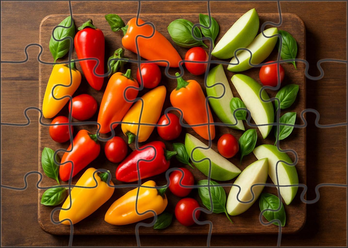 Vibrant Vegetable And Fruit Fusion Colorful Peppers Cherry Tomatoes And Apples Mini Puzzle