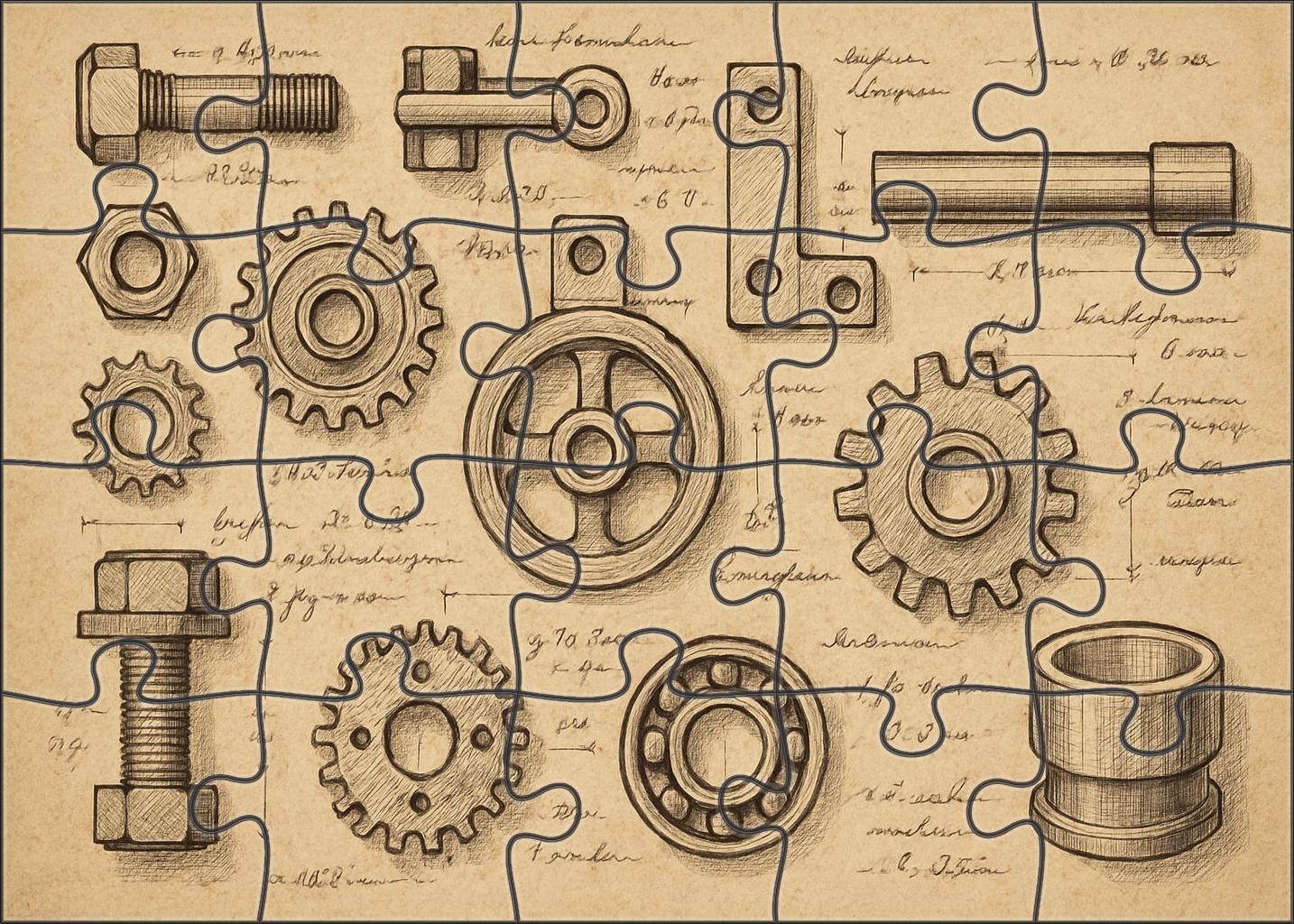 Forgotten Machinery Blueprint Meticulous Ink Line Work With Notations Large Format Puzzle