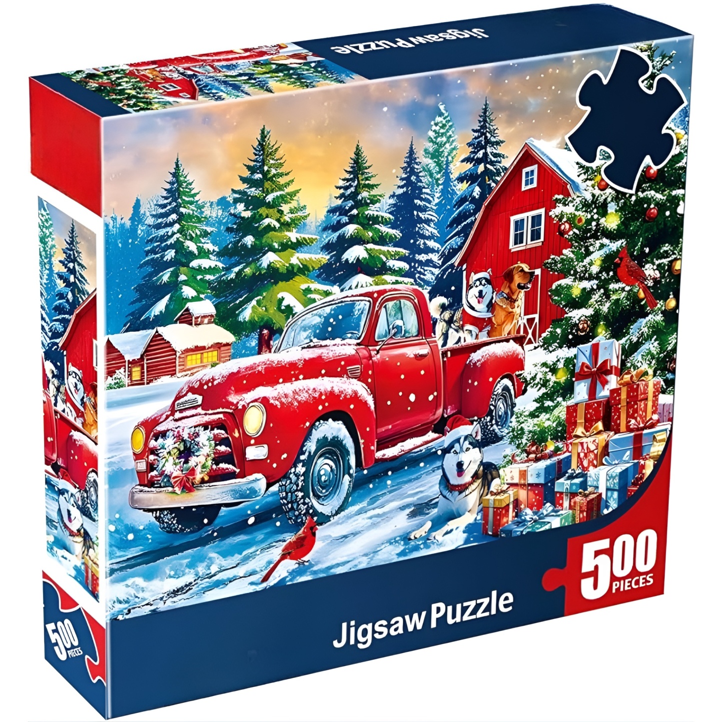 Christmas Farms Red Pickup Jigsaw Puzzles 500 Pieces for Adults