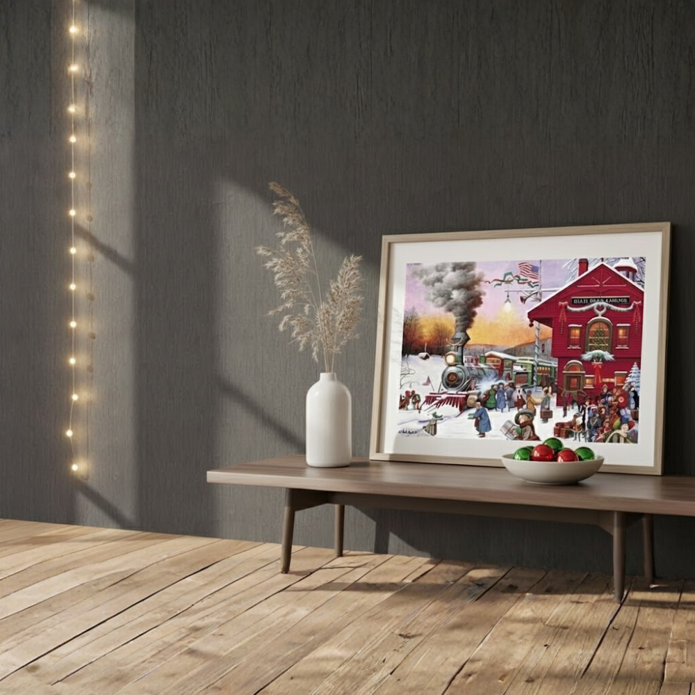 Whistle Stop Christmas 500 Piece Holiday Train Station Jigsaw Puzzle