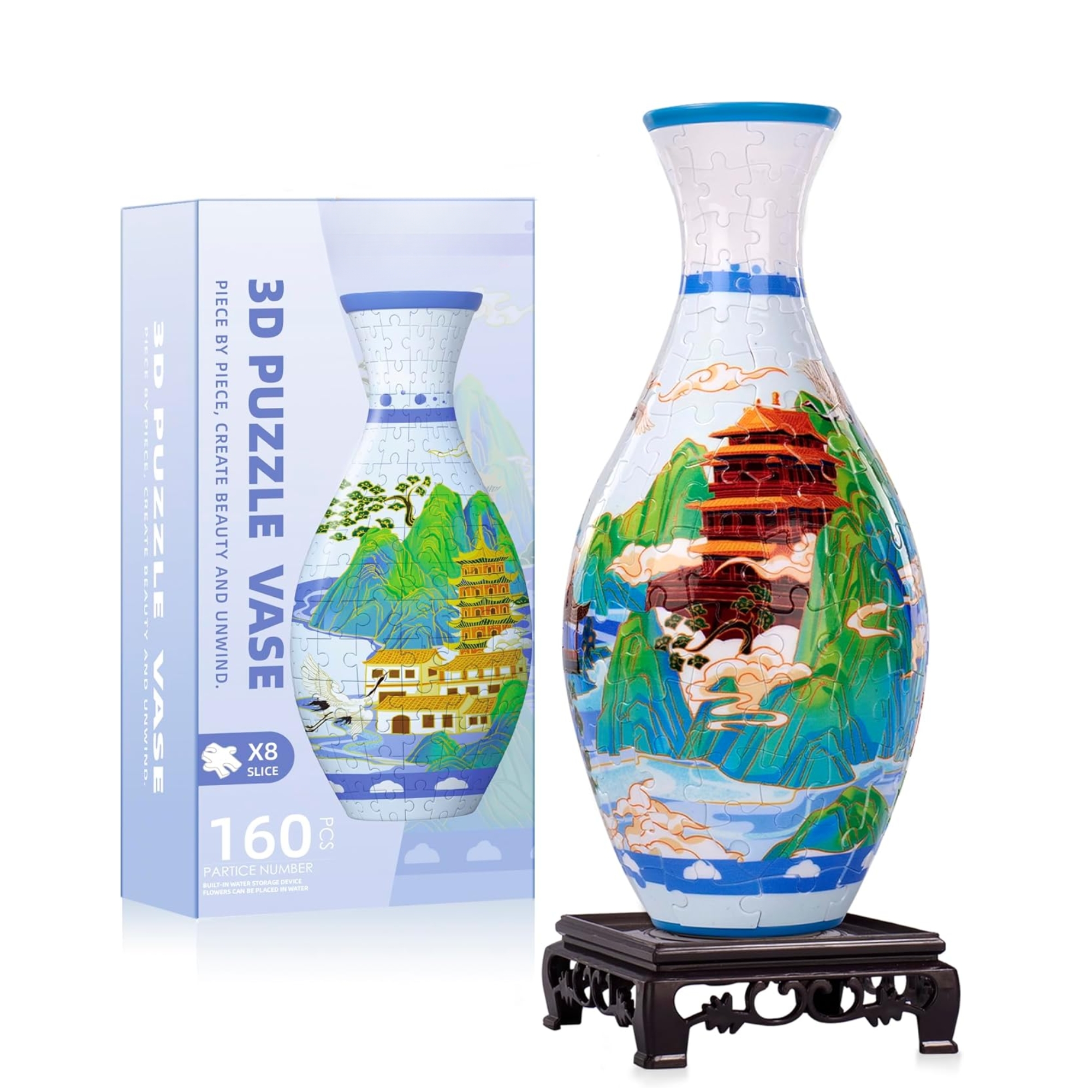 3D Puzzle Vase for Adults, Unique Flower Vase with 160 Curved Puzzle Pieces