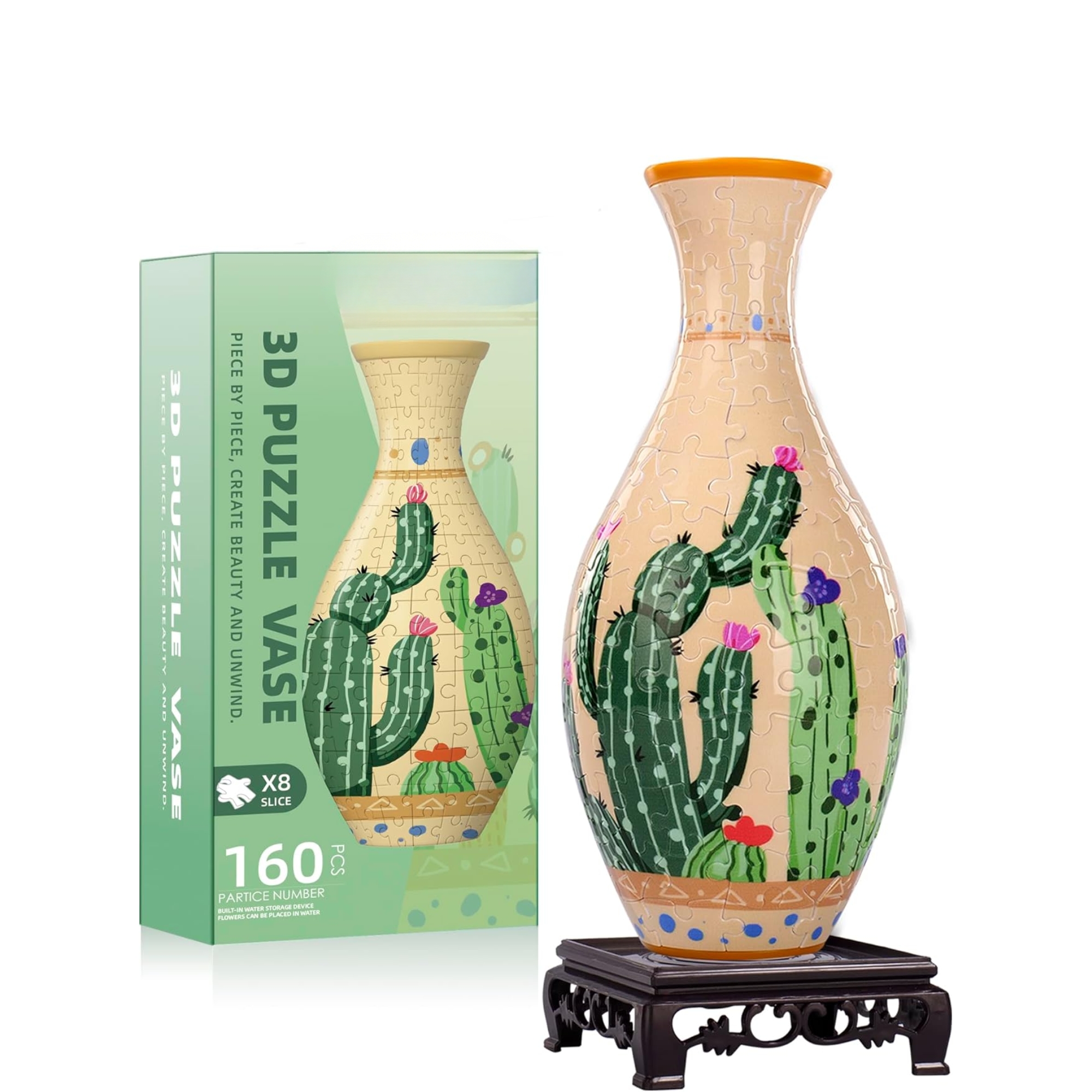 3D Puzzle Vase for Adults, Unique Flower Vase with 160 Curved Puzzle Pieces