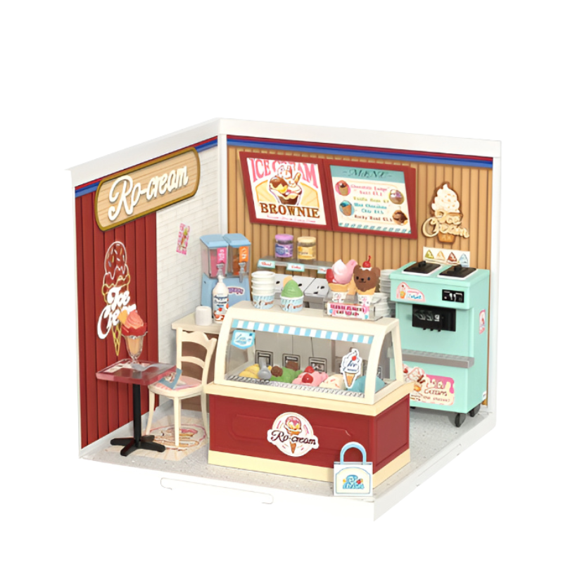 Ice Cream Shop Miniature Kit With Display Counter And Dessert Details