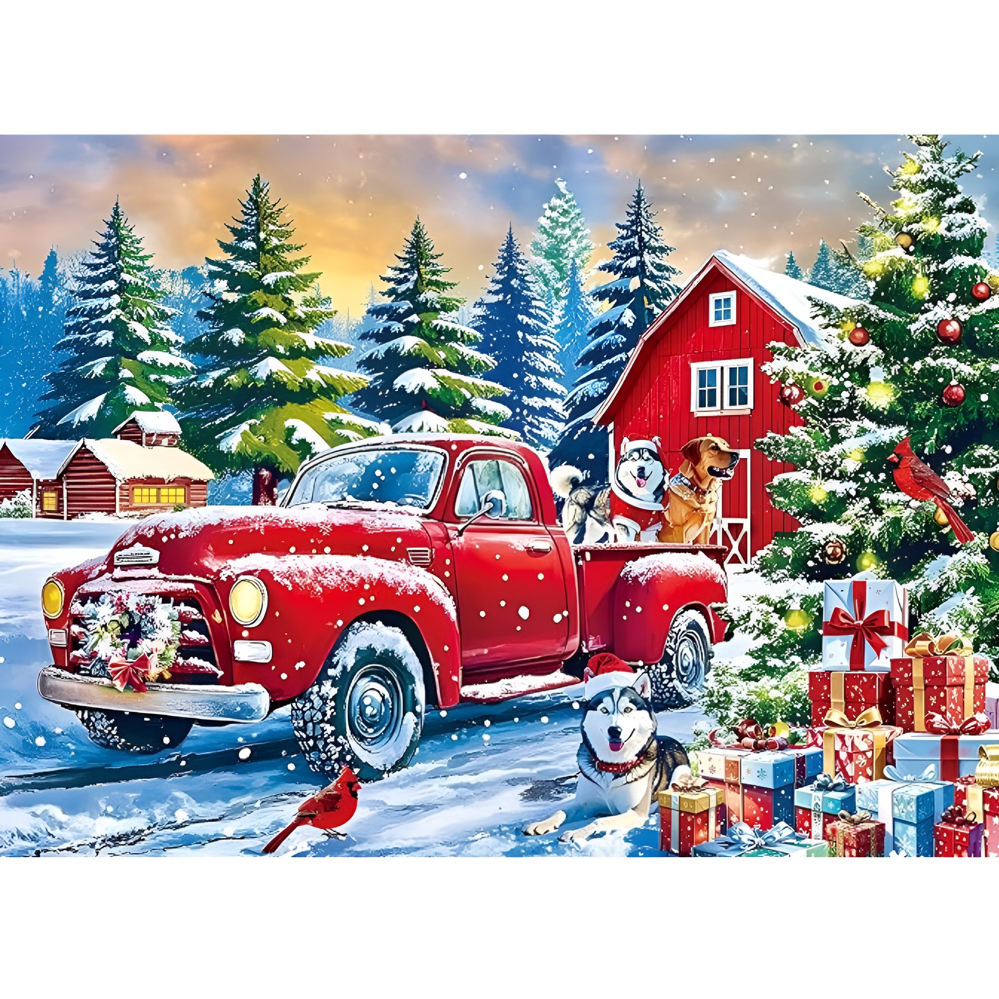 Christmas Farms Red Pickup Jigsaw Puzzles 500 Pieces for Adults