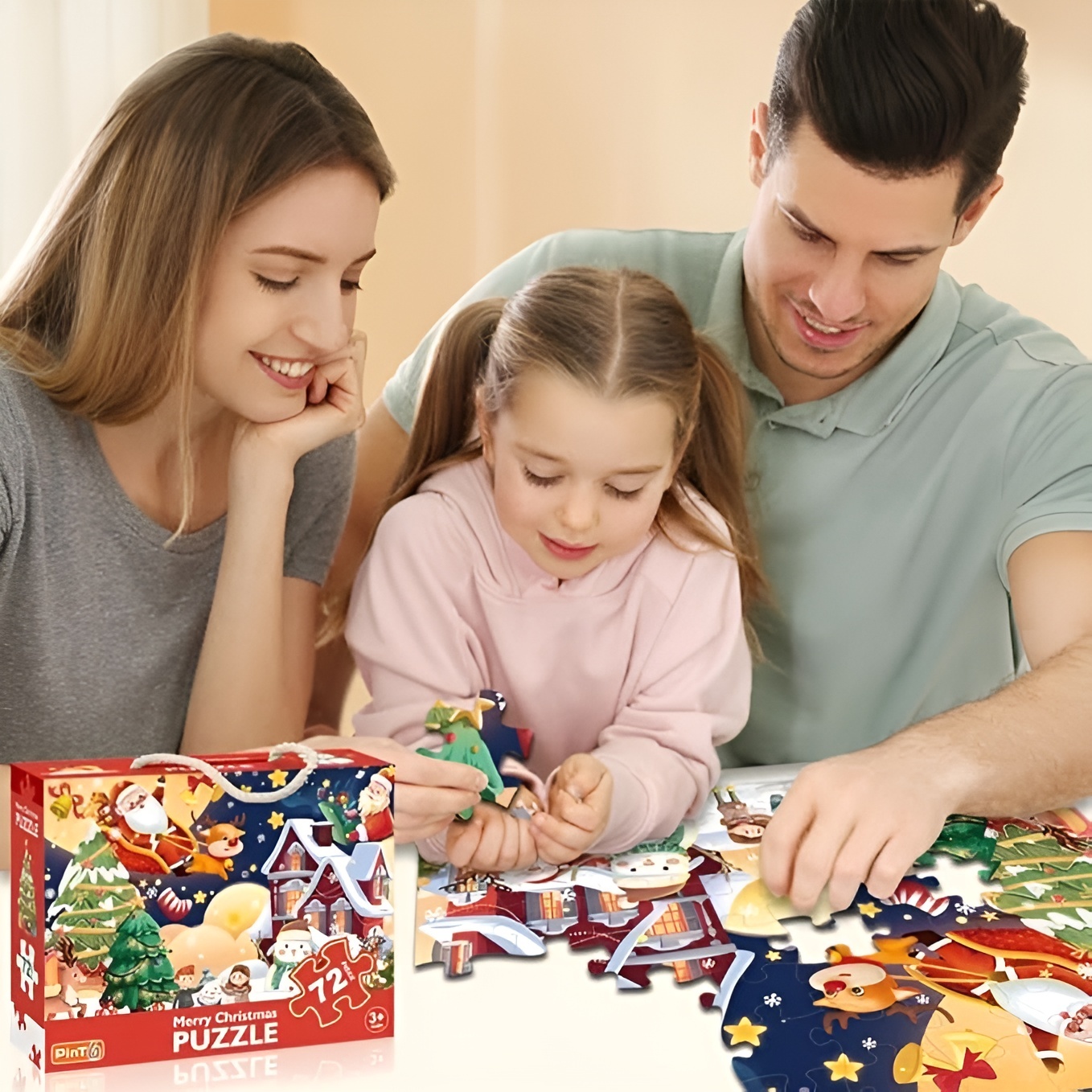 Santa And Reindeer 72 Piece Jumbo Christmas Puzzle For Kids