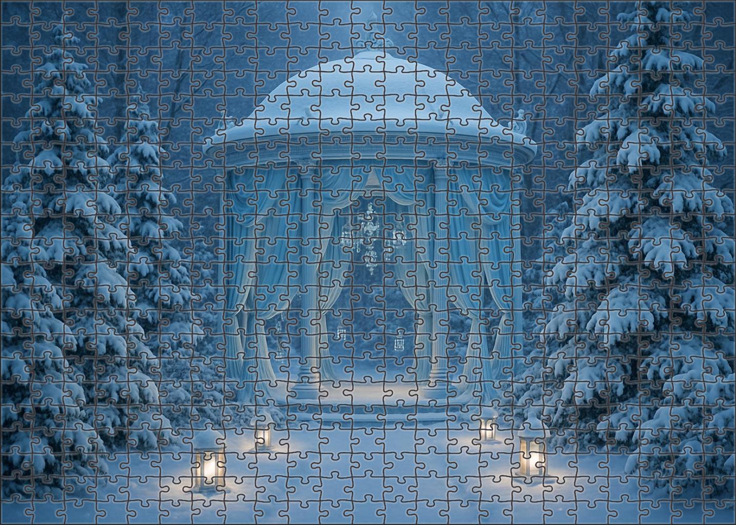 Crystal Frost Pavilion Icy Blue Elegance In A Winter Garden 20 Piece Puzzle