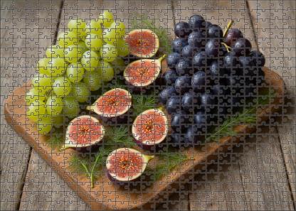 Lush Vineyard Grape Clusters Intertwined With Figs And Fennel Fronds 20 Piece Puzzle