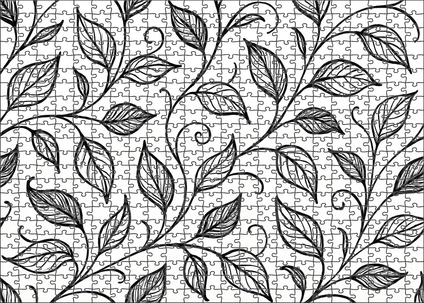 Abstract Botanical Line Art Minimalist Pen Drawing Of Stylized Leaves And Vines Large Format Puzzle