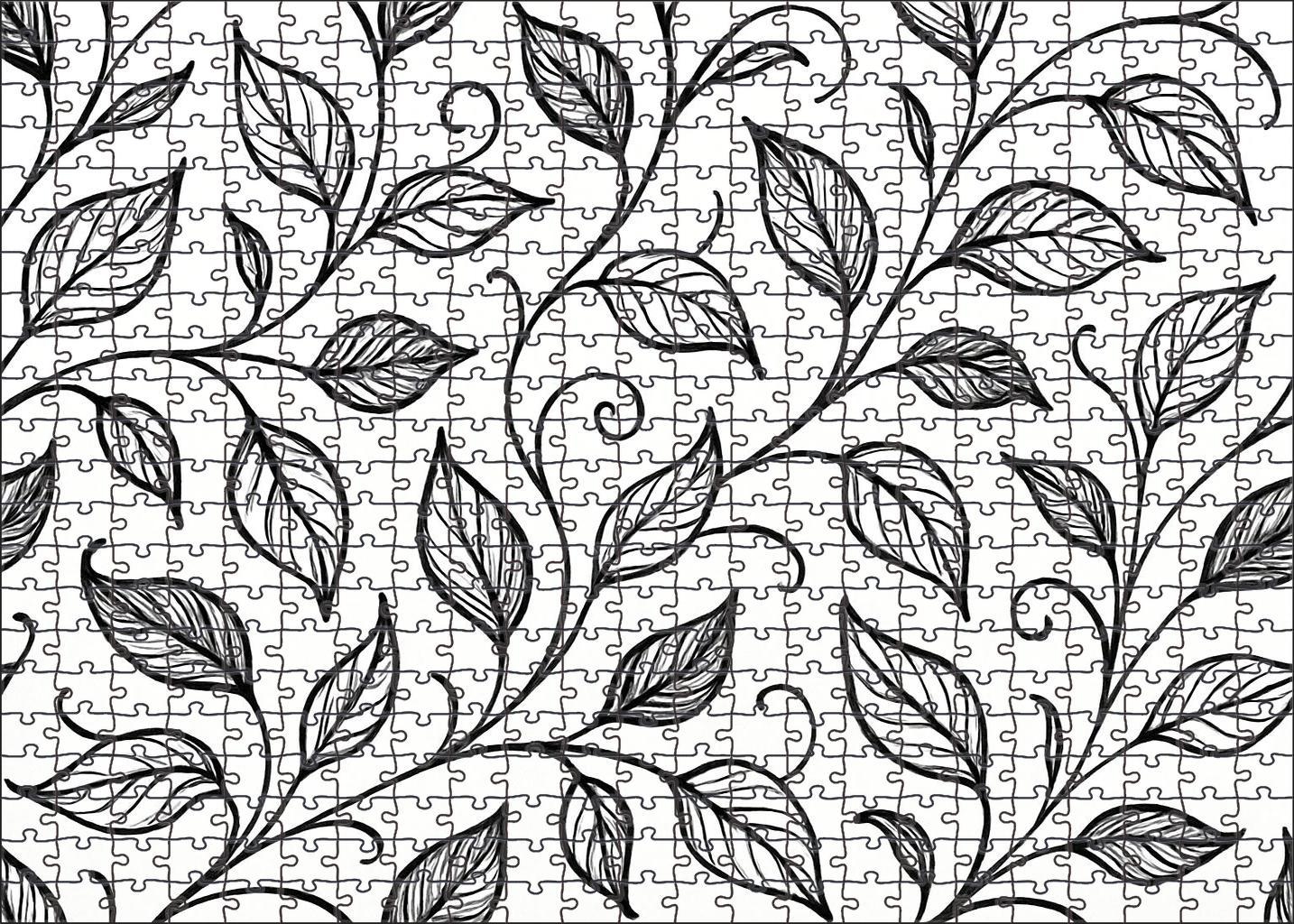 Abstract Botanical Line Art Minimalist Pen Drawing Of Stylized Leaves And Vines Large Format Puzzle