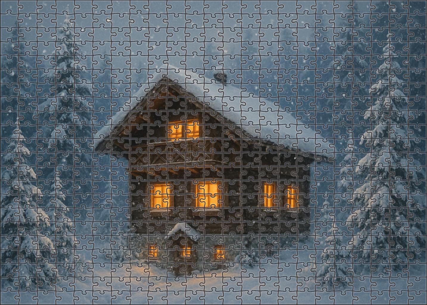 Frost-kissed Evergreen Chalet Puzzle For Adults