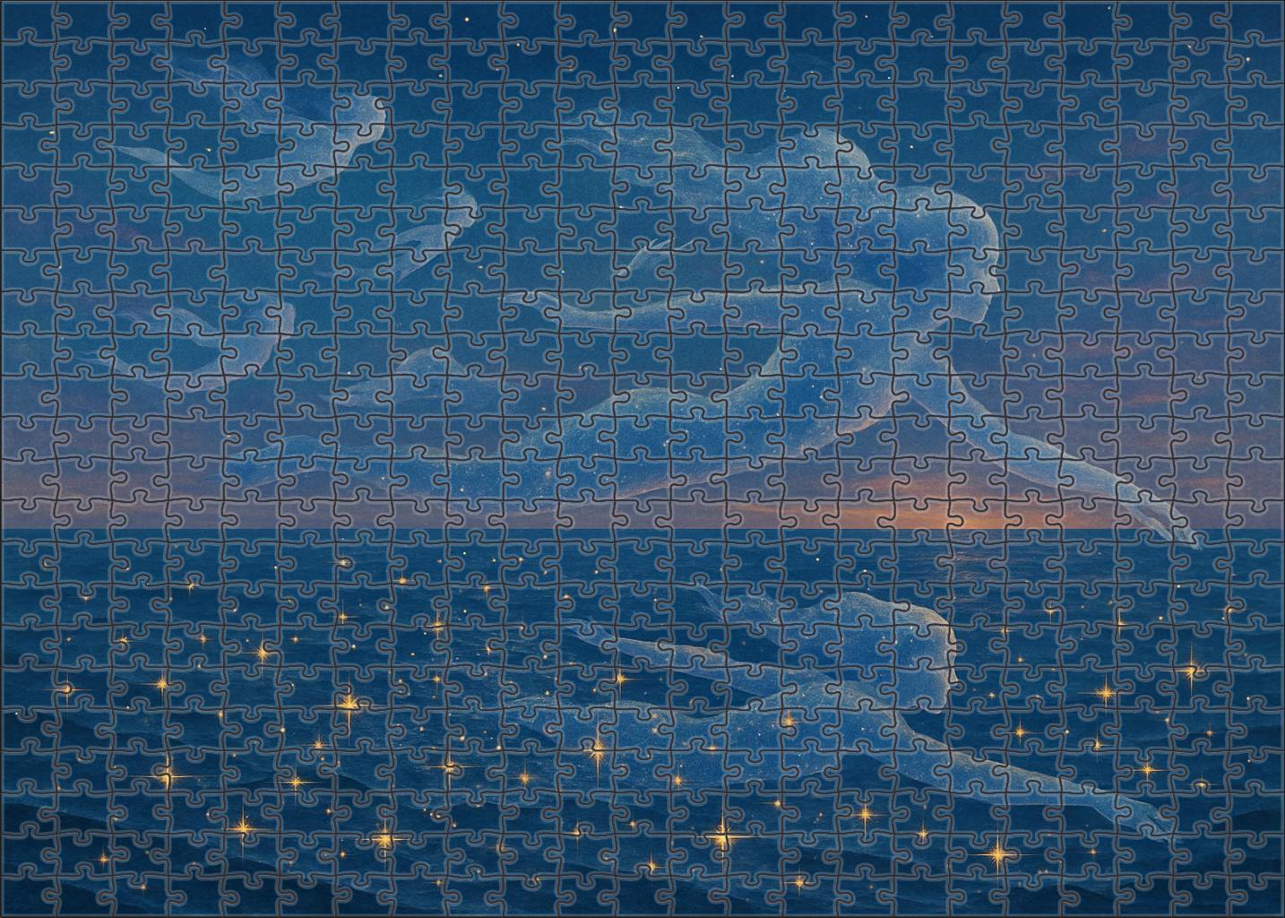 Celestial Swimmer Stars Diving Into Liquid Twilight Puzzle For Adults