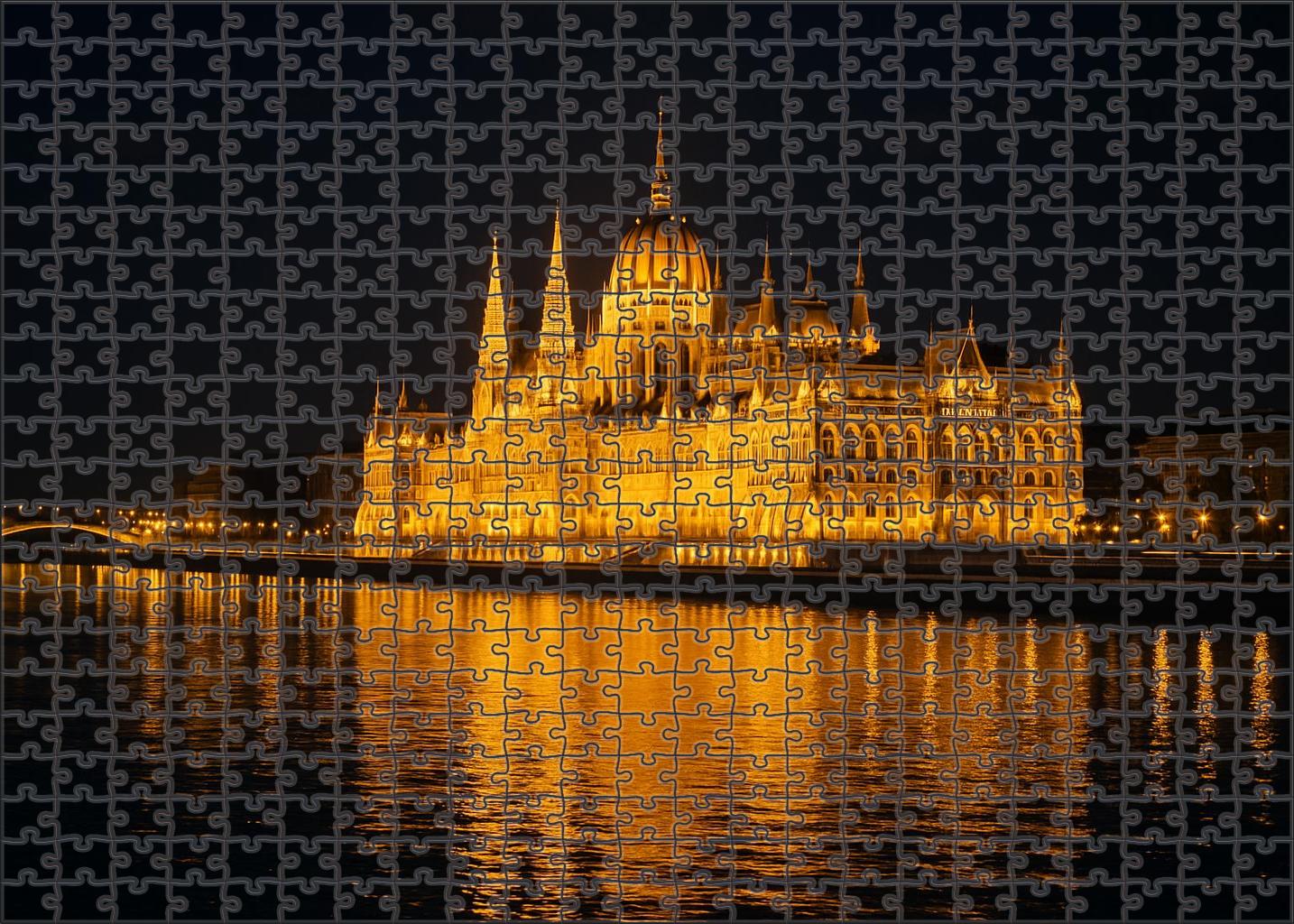 Budapest Danube Skyline Historic Palaces And Parliament Building Illuminated Along The River Easy Puzzles