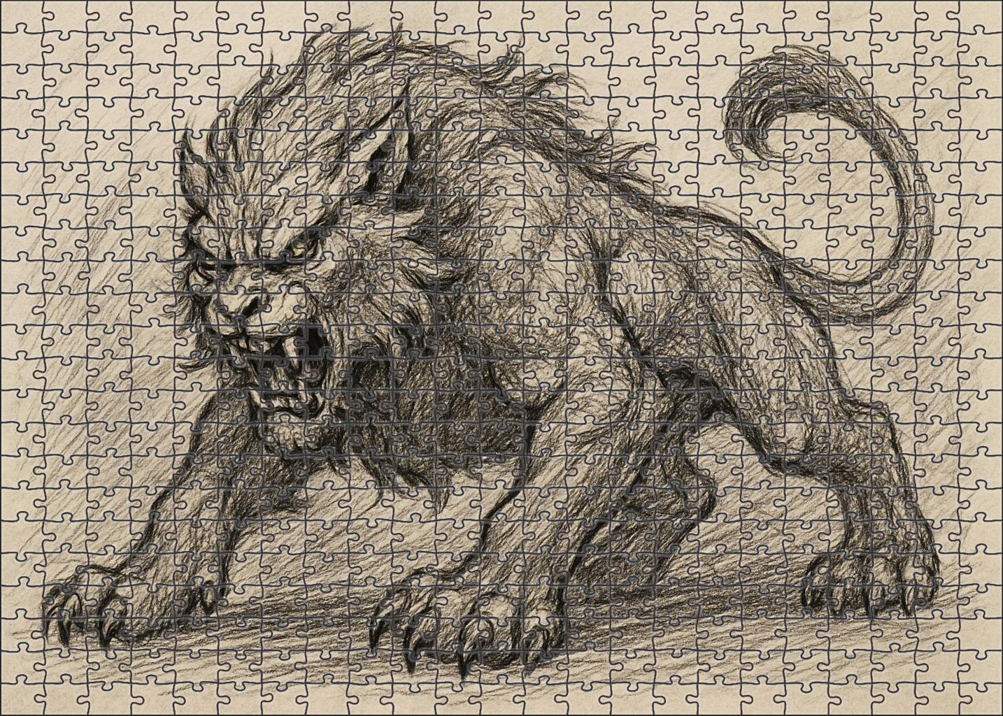 Mythical Beast Concept Sketch Energetic Graphite And Ink Overlay Puzzle Challenge