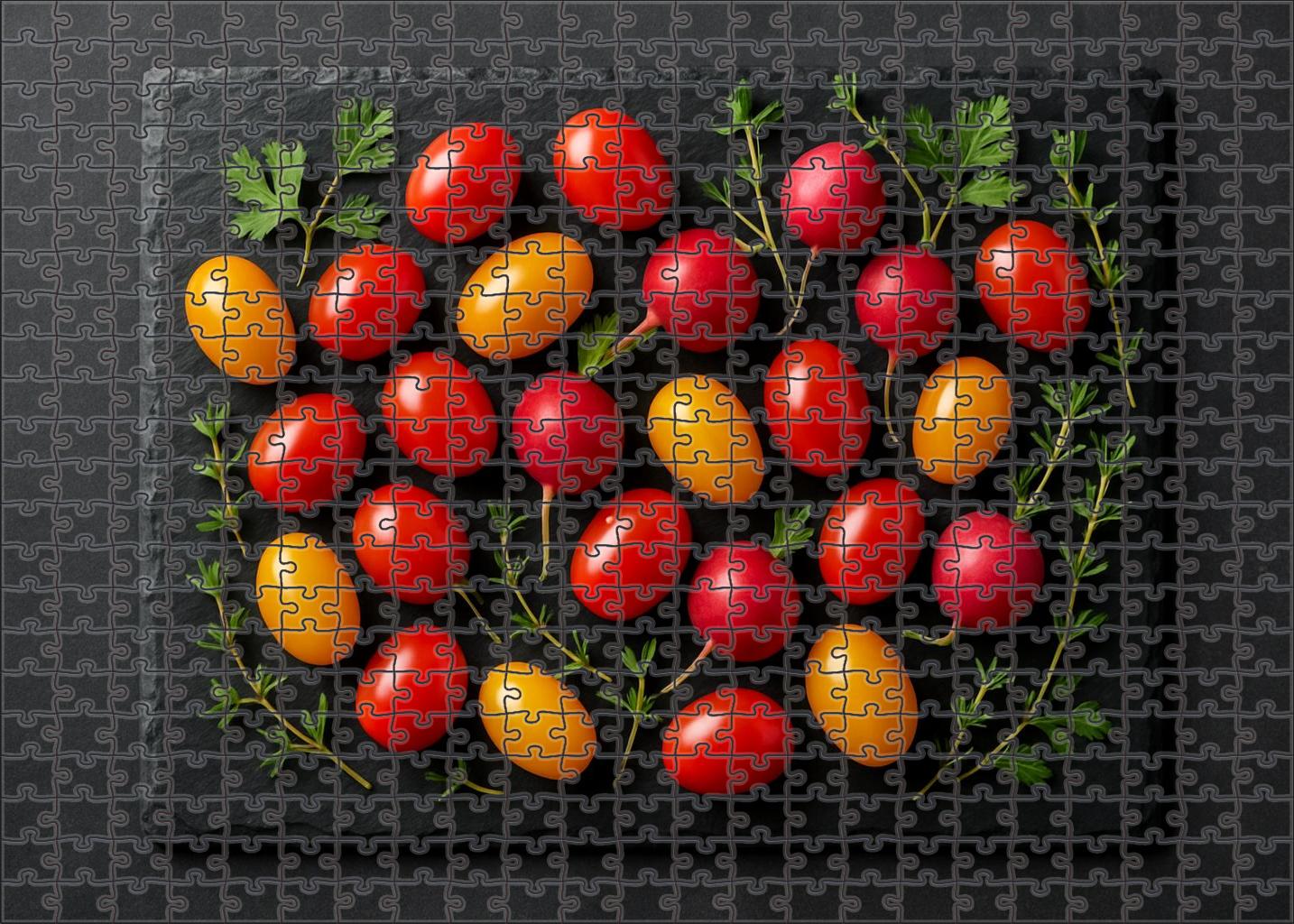 Garden Party Spread Cherry Tomatoes Radishes And Fresh Herbs On Slate Premium Puzzle Pieces