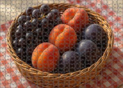 Orchard Harvest Rustic Basket Of Stone Fruits And Grapes Puzzle Challenge