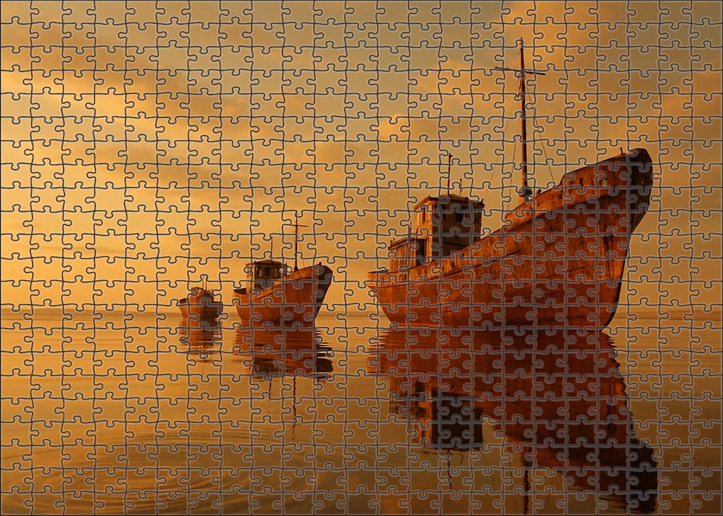 The Silent Harbor Abandoned Ships Resting On A Glassy Desert Custom Jigsaw Puzzle