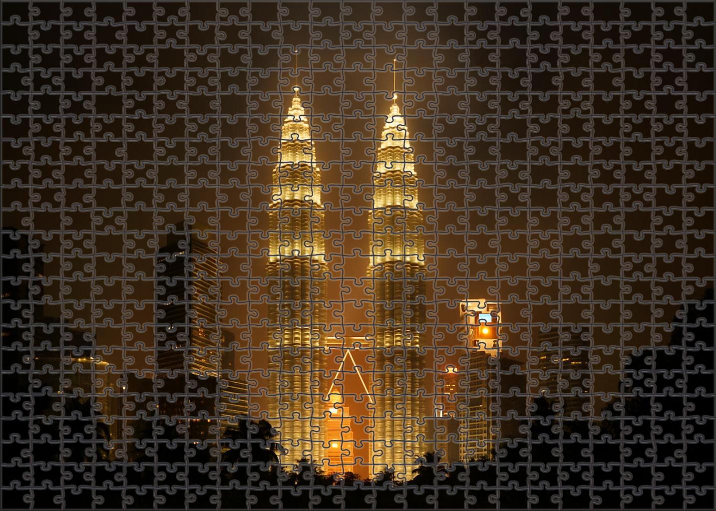 Kuala Lumpur City Centre Skyline The Twin Petronas Towers Dominating A Tropical Urban Setting Puzzle Challenge
