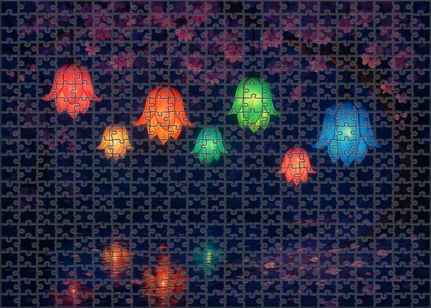 Blooming Lantern Festival Nighttime Garden Radiance With Floral Glow 20 Piece Puzzle