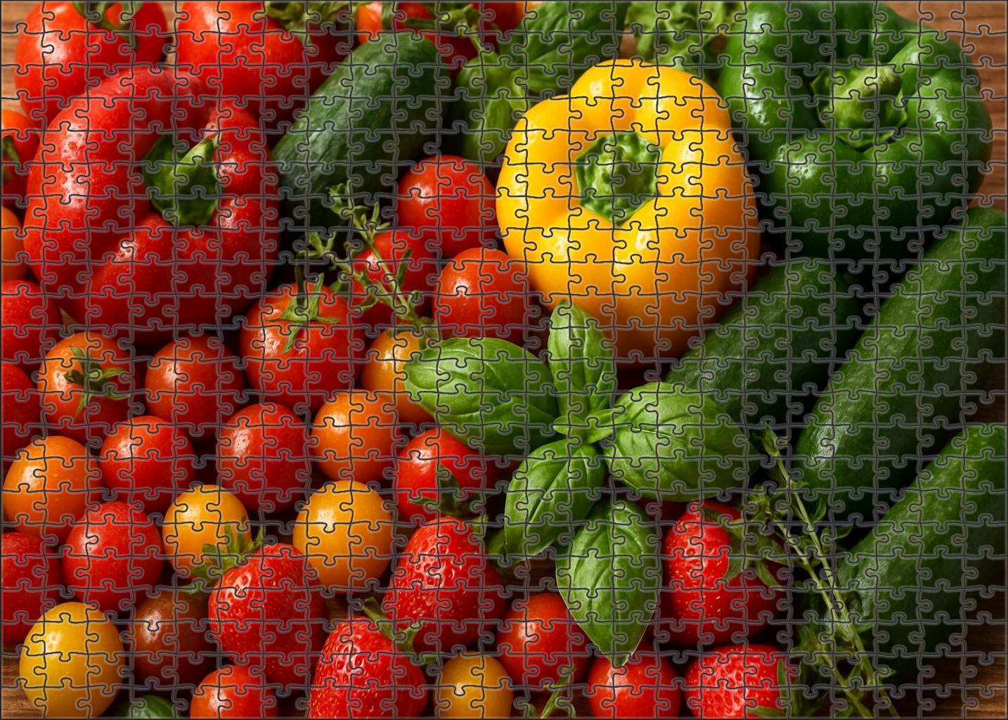 Garden Symphony Fresh Garden Vegetables And Fruits Intertwined With Herb Garnishes Premium Puzzle Pieces