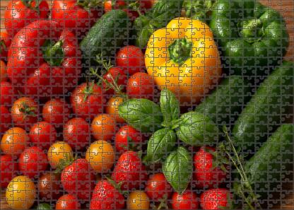 Garden Symphony Fresh Garden Vegetables And Fruits Intertwined With Herb Garnishes Premium Puzzle Pieces