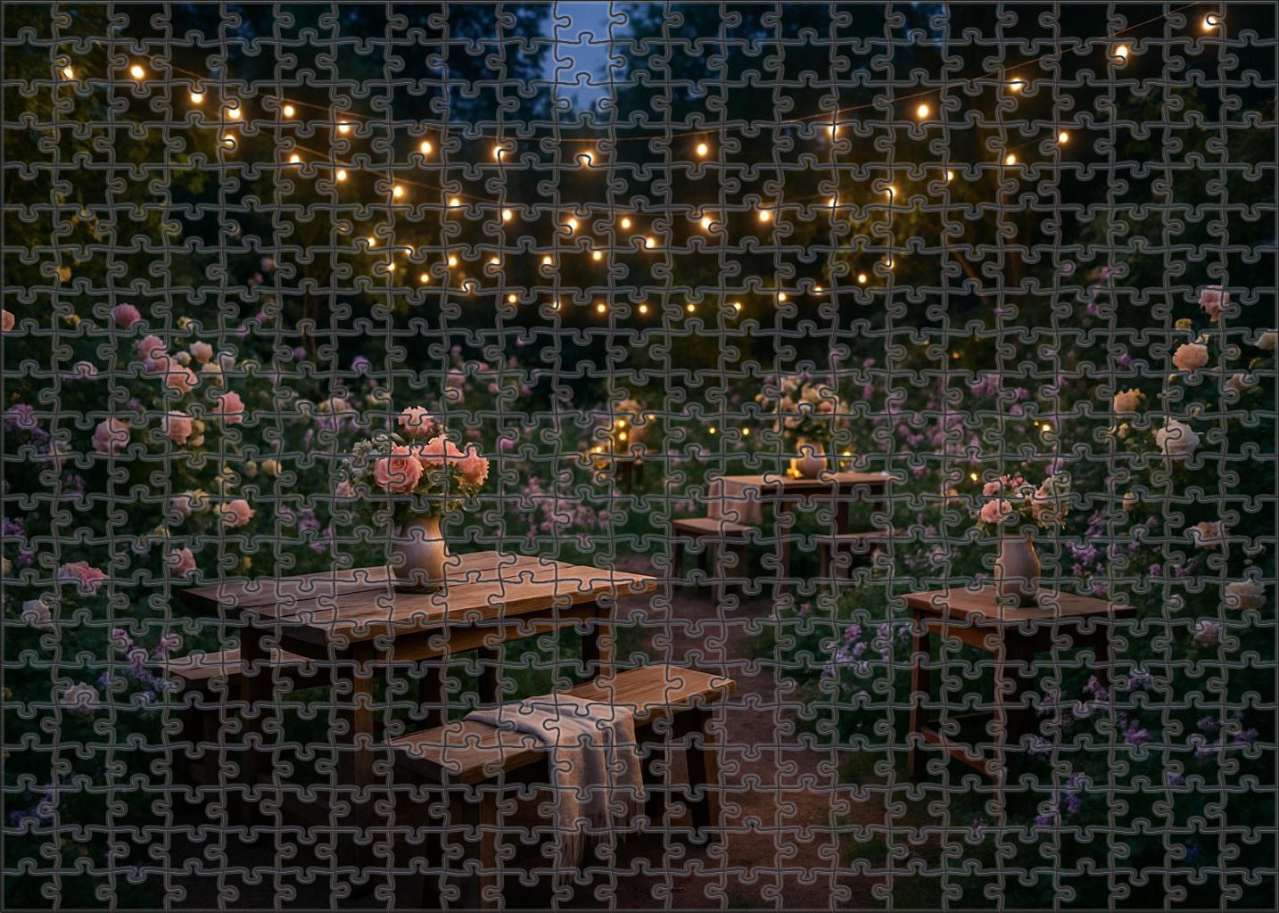 Midsummer Garden Serenade Twilight Blooms And Twinkling Fairy Lights 100 Piece Puzzle