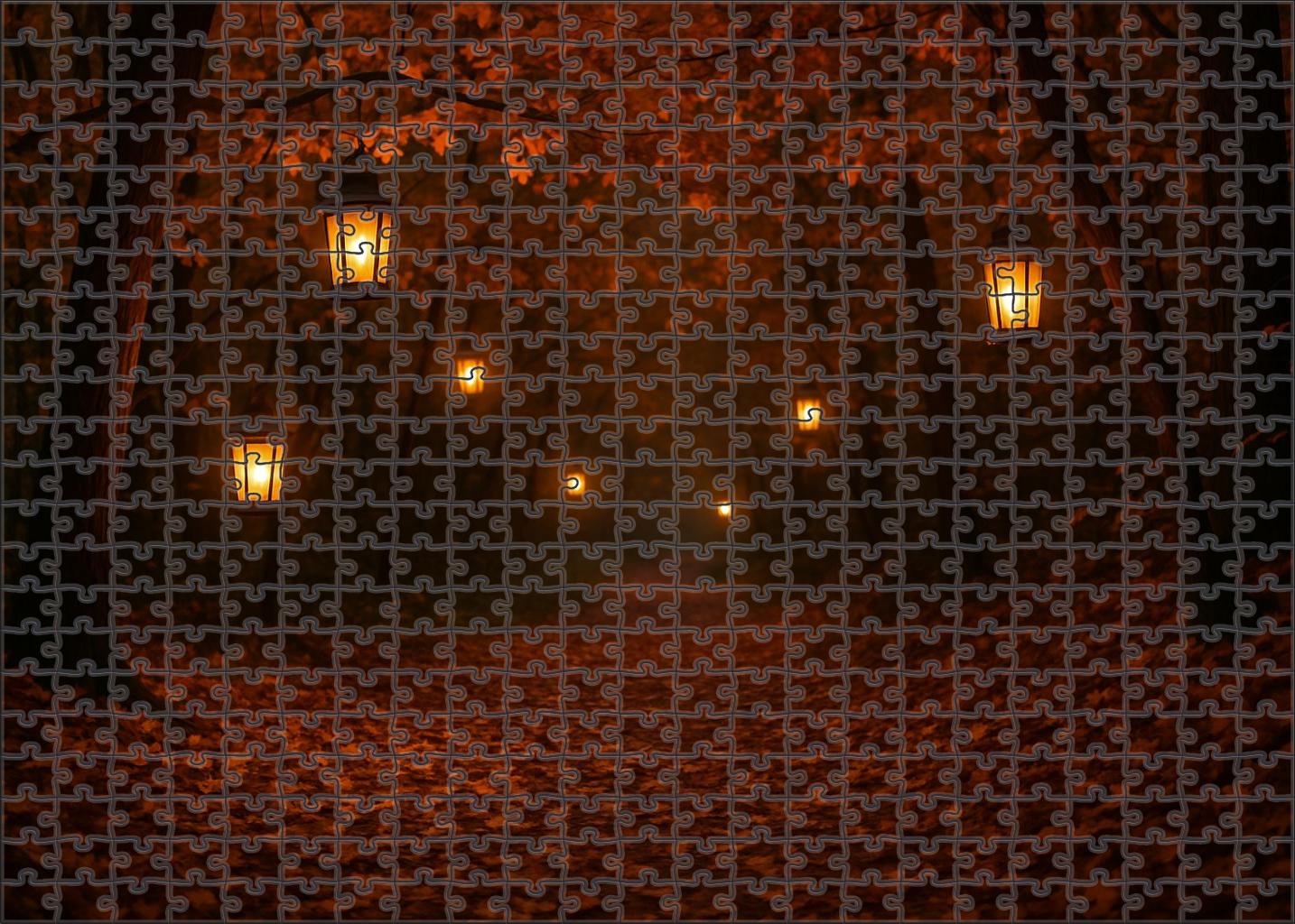 Early Autumn Festival Pathway Leaf Litter And Lanterns 100 Piece Puzzle