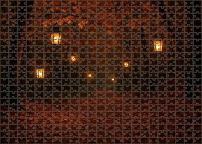 Early Autumn Festival Pathway Leaf Litter And Lanterns 100 Piece Puzzle