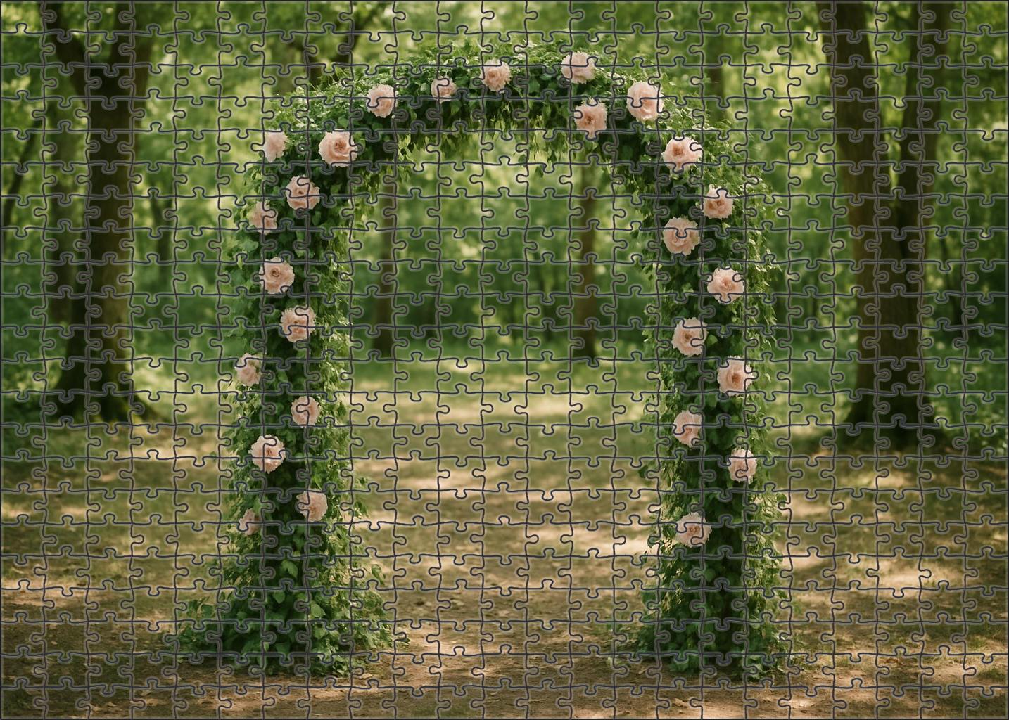 Enchanted Forest Wedding Arch Cascading Greenery And Soft Blush Flowers Family Puzzles