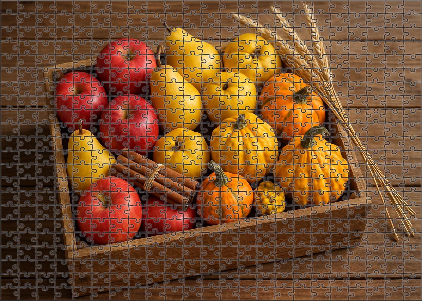Sunlit Harvest Crate Mixed Autumn Fruits And Squash In Rustic Display Puzzle Challenge