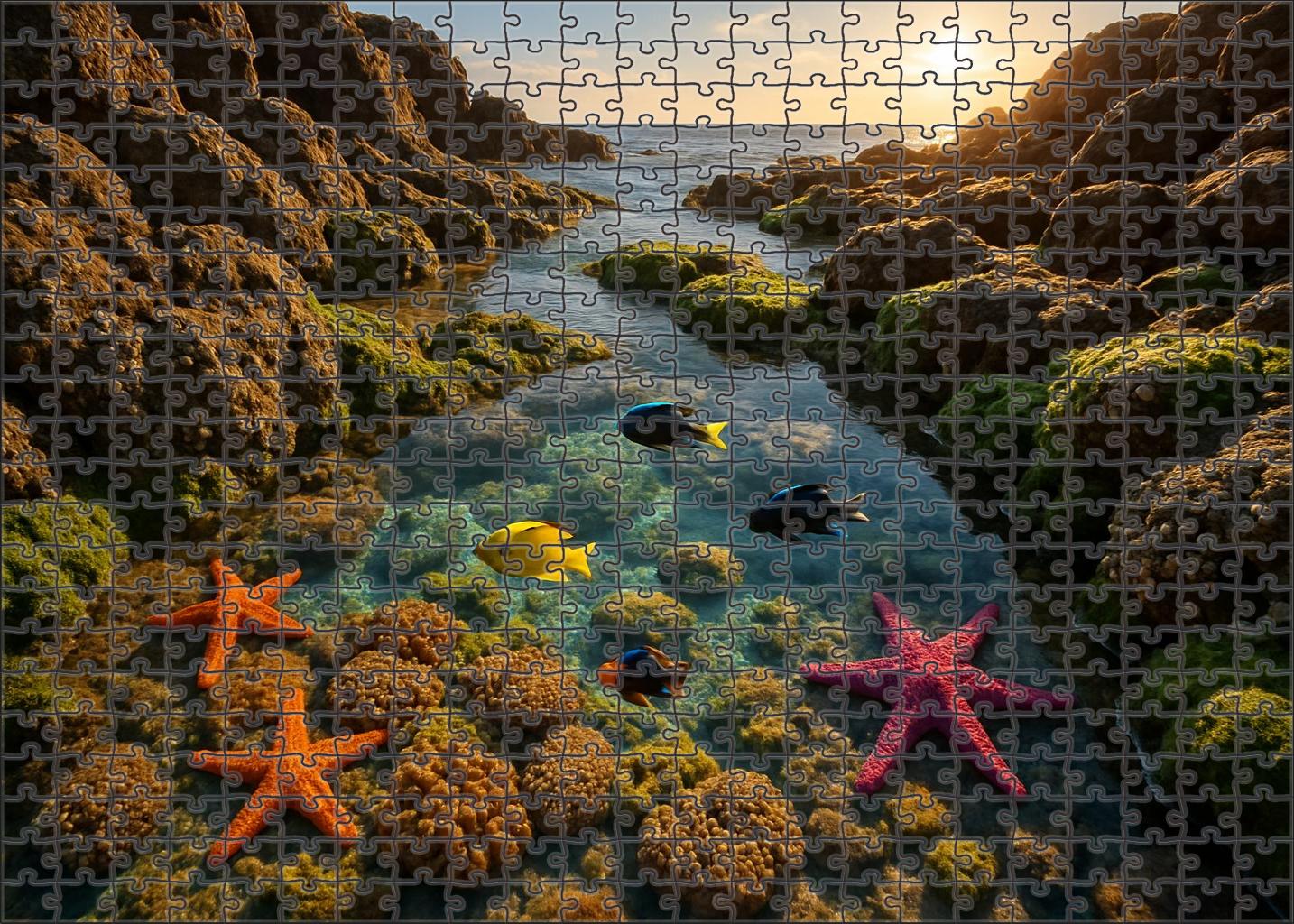 Sunlit Coral Point Vibrant Marine Life And Rocky Shoreline Easy Puzzles