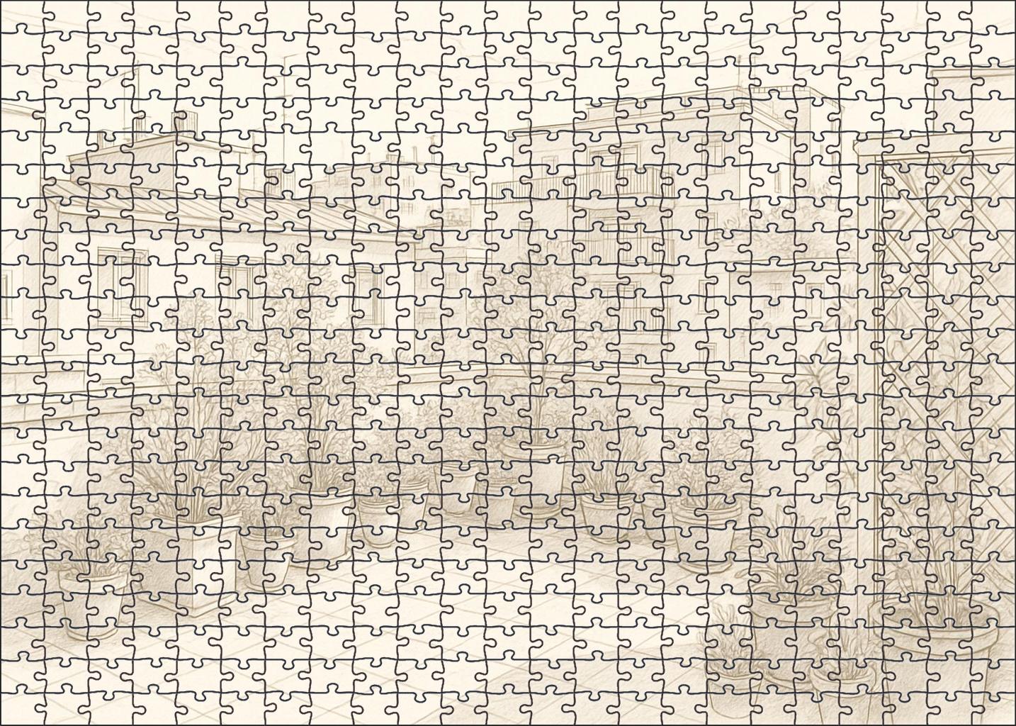 Urban Rooftop Garden Sketch Delicate Ink Lines And Subtle Wash Large Format Puzzle