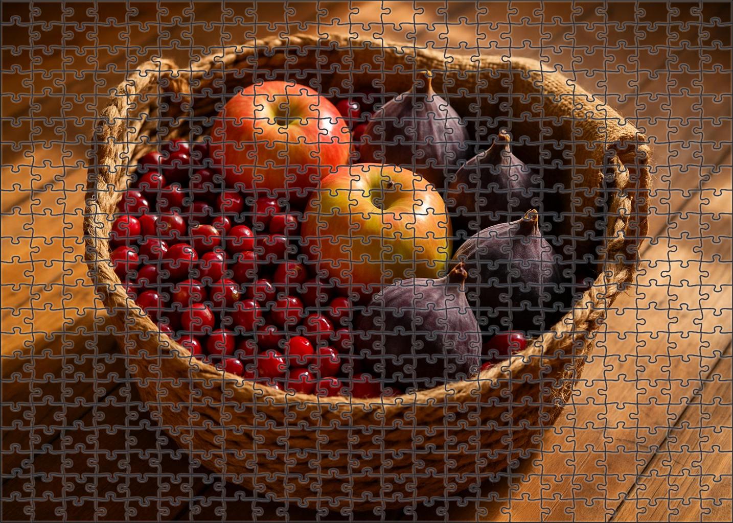 Autumn Basket Handpicked Cranberries Apples And Figs Large Format Puzzle