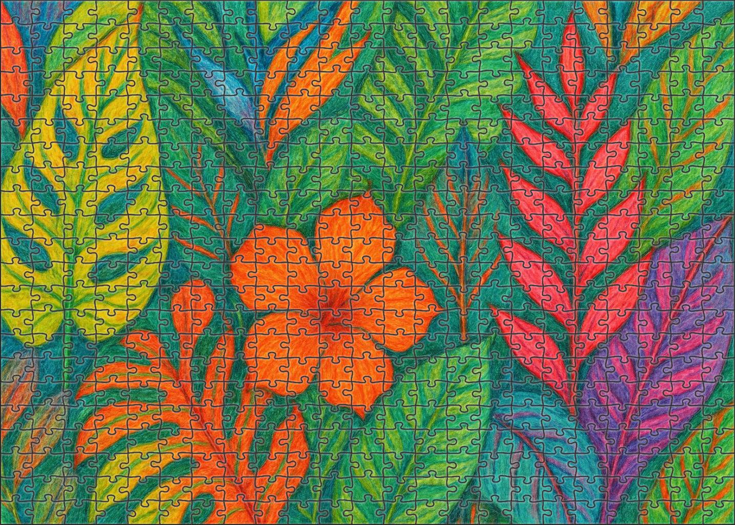 Vivid Tropical Flora Color Pencil Sketch Of Exotic Leaves And Flowers 20 Piece Puzzle