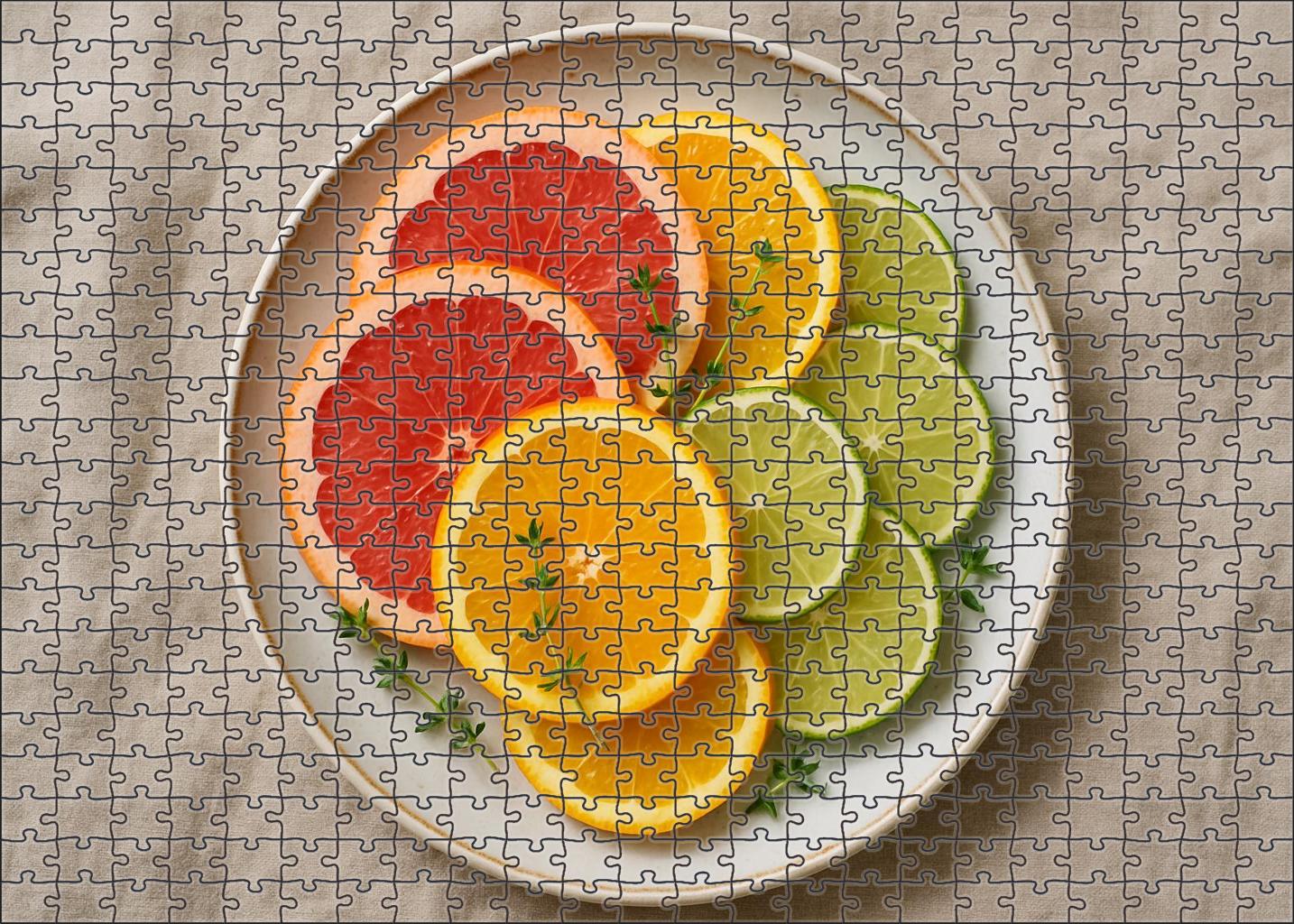 Sun-kissed Citrus Fan Overlapping Grapefruit Orange And Lime Slices With Fresh Thyme Sprigs 1000 Piece Puzzle