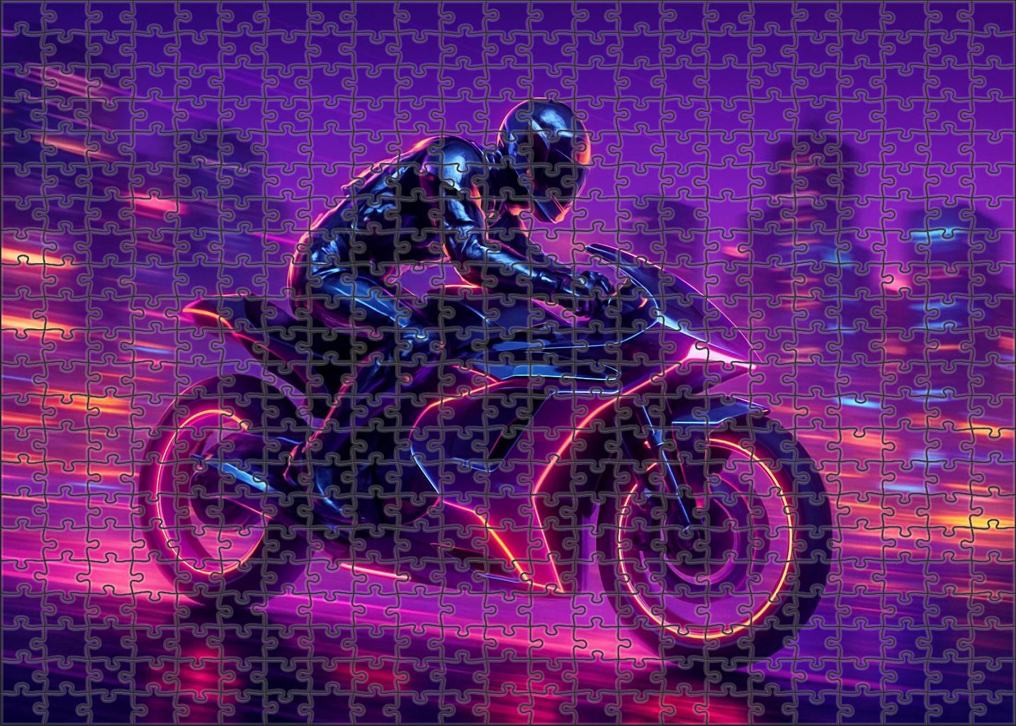 Retro-futurist Racing Saga Chrome Speed And Neon Rush 50 Piece Puzzle