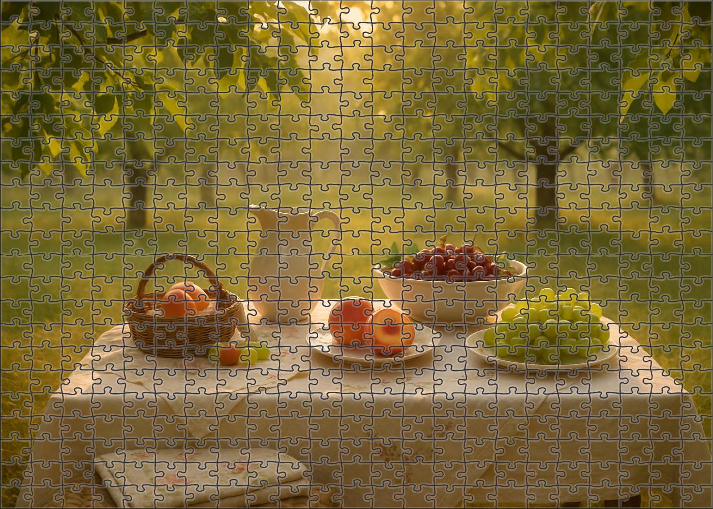 Sunrise Orchard Picnic Dewy Greens And Pastel Accents 100 Piece Puzzle