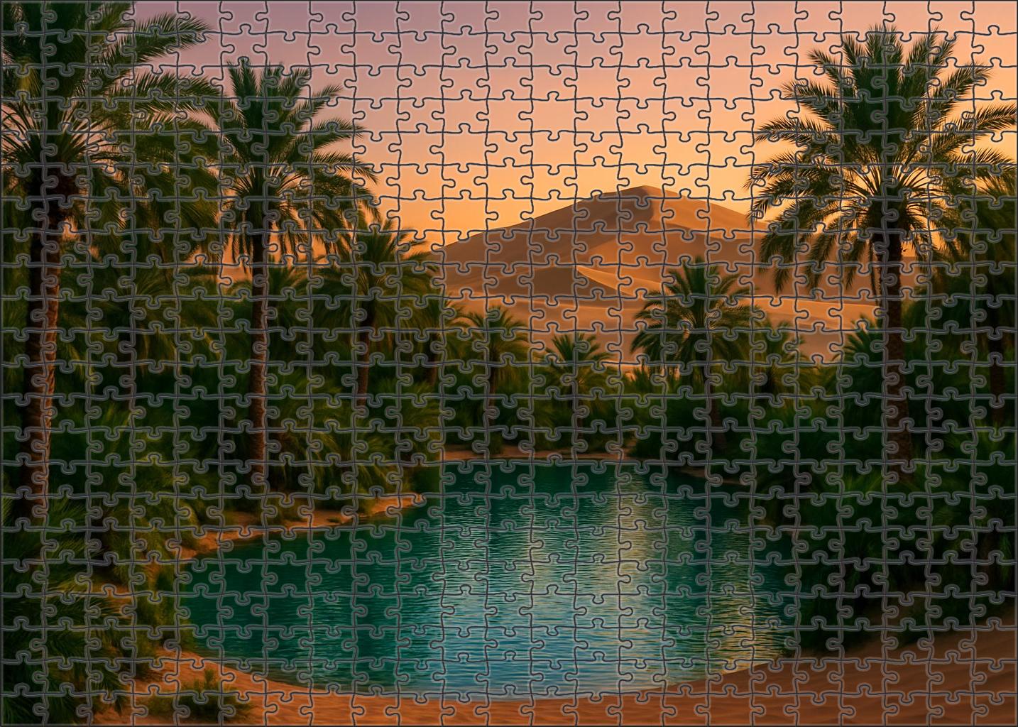 Oasis Glow Verdant Haven Amidst Golden Sands Puzzle Challenge
