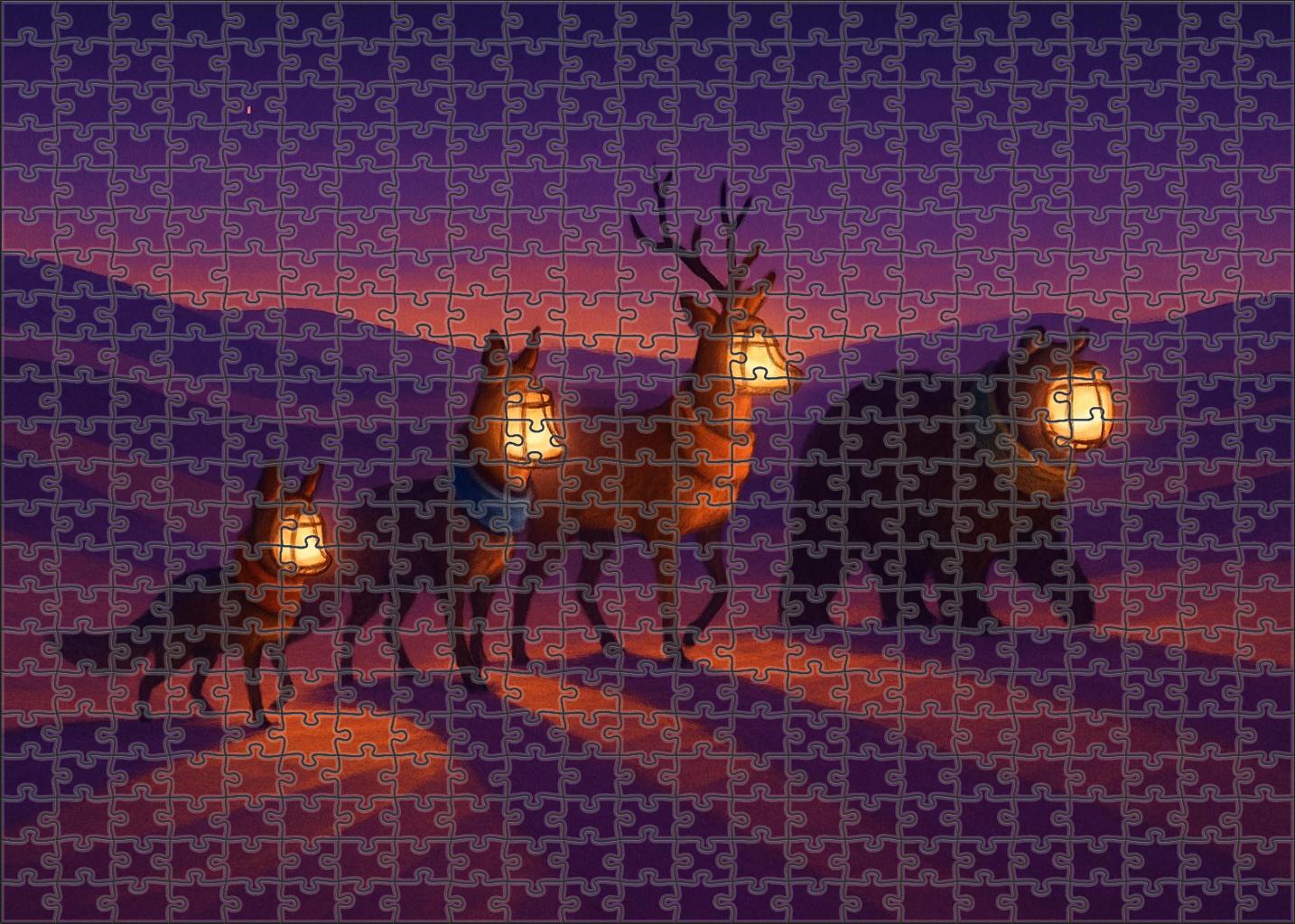 Sunset Caravan Of Lantern-faced Animals 50 Piece Puzzle