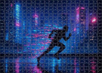 Synthwave Skyline Runner Neon Nights And Digital Dreams Premium Puzzle Pieces