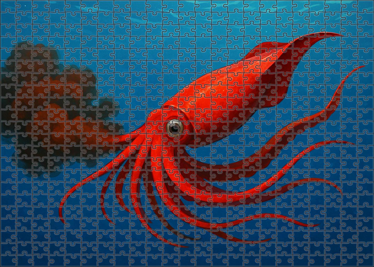 Crimson Wave Squid Agile Cephalopod With Waving Red Fins And Ink Veil 200 Piece Puzzle