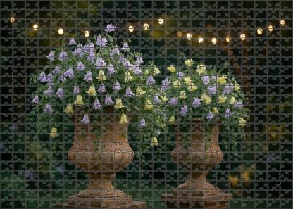 Twilight Garden Glow Lavender And Soft Yellow Blooms In Rustic Urns 50 Piece Puzzle
